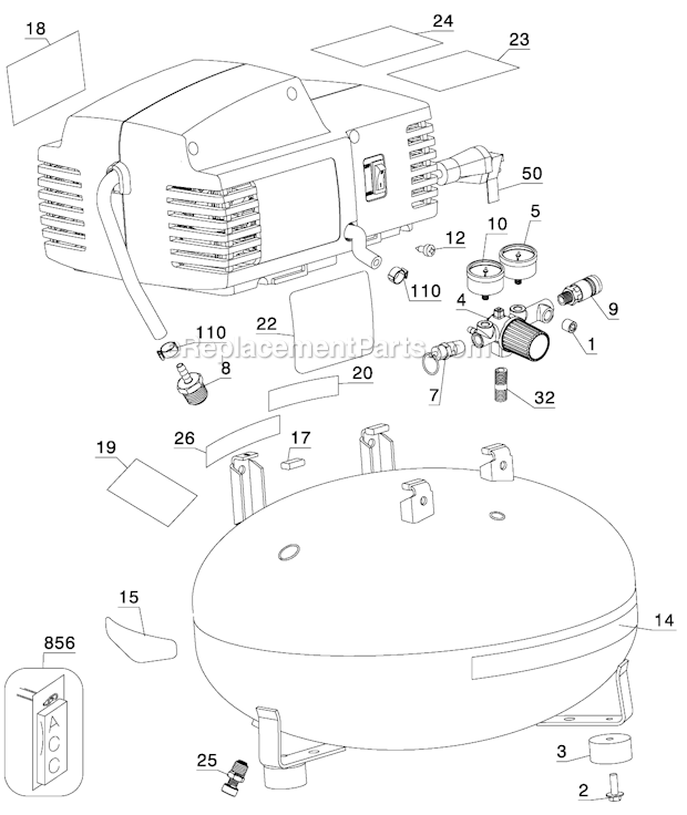 Page A Diagram and Parts List for PCFP02003  Porter Cable Compressor